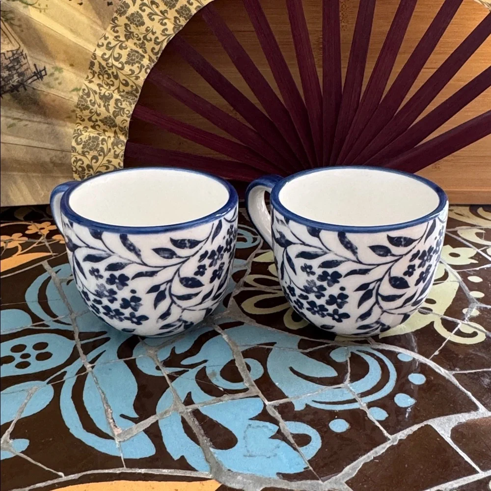 Sur La Table Blue Floral Demitas Cups Set of Two.